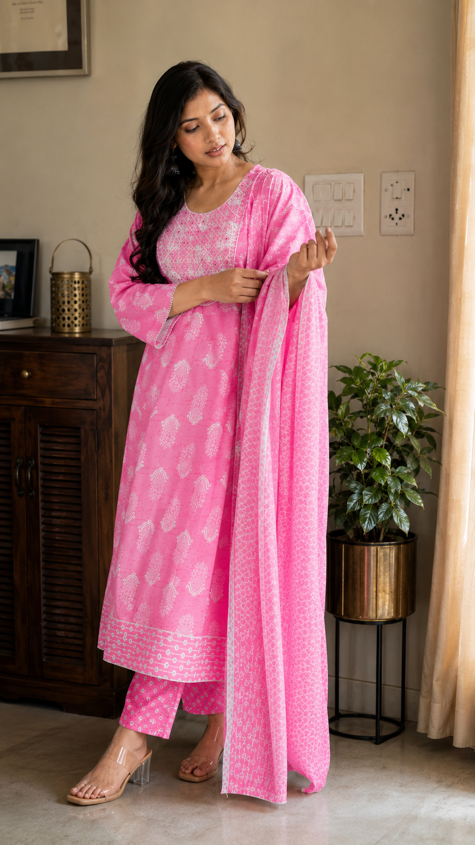 Gulkand Pink Paisley Cotton Anarkali Set