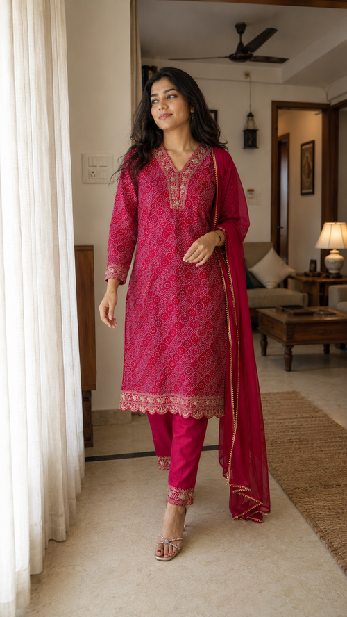 Bandhani Foil Embroidered Set