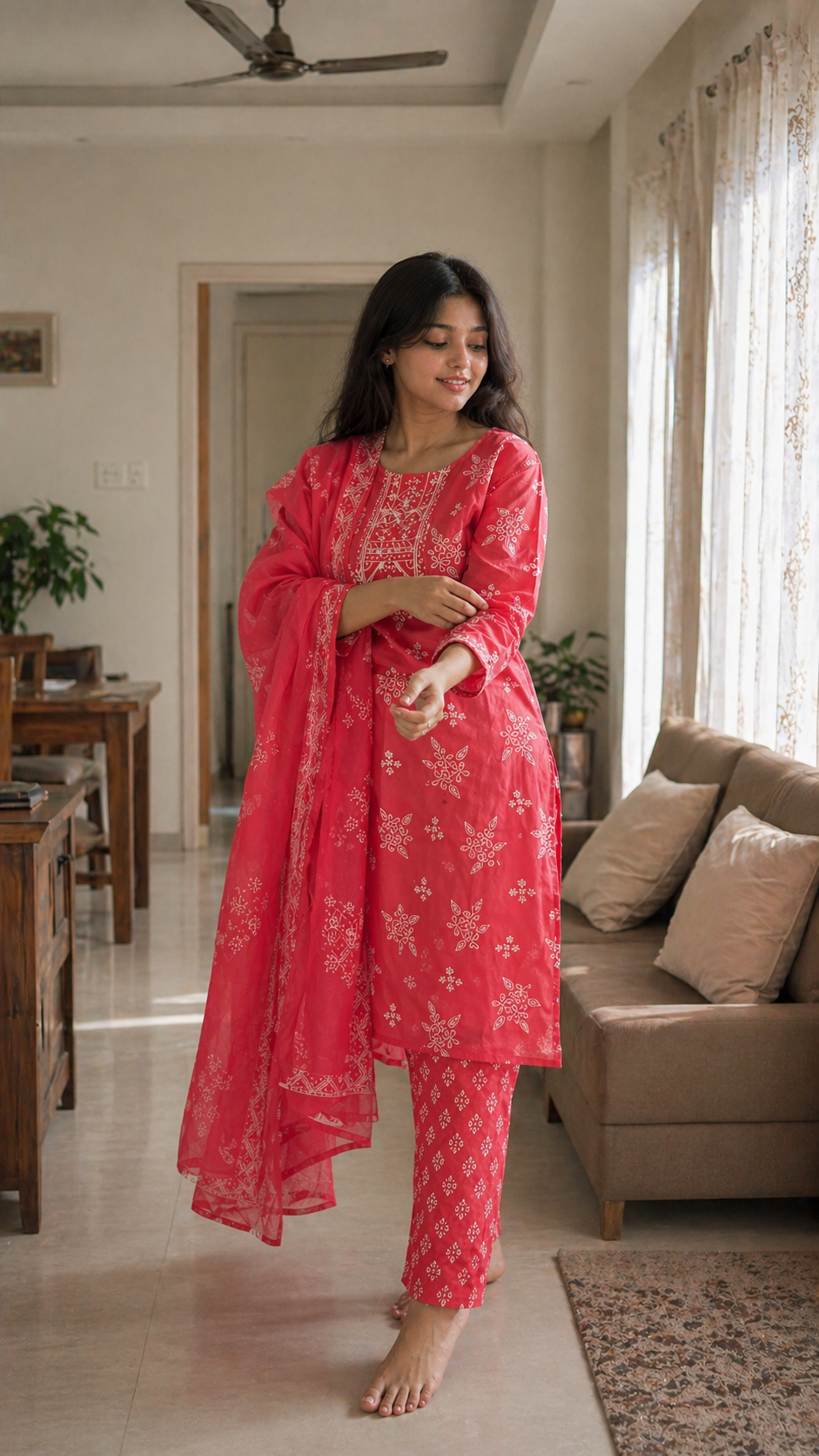Gulabi Bandhani Kurta Set