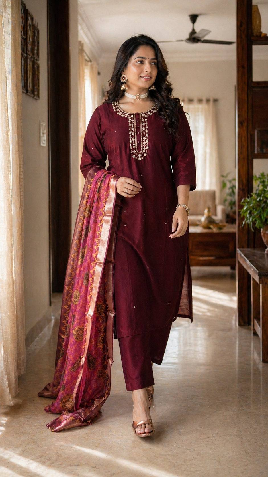 Begum Embroidered Silk Set