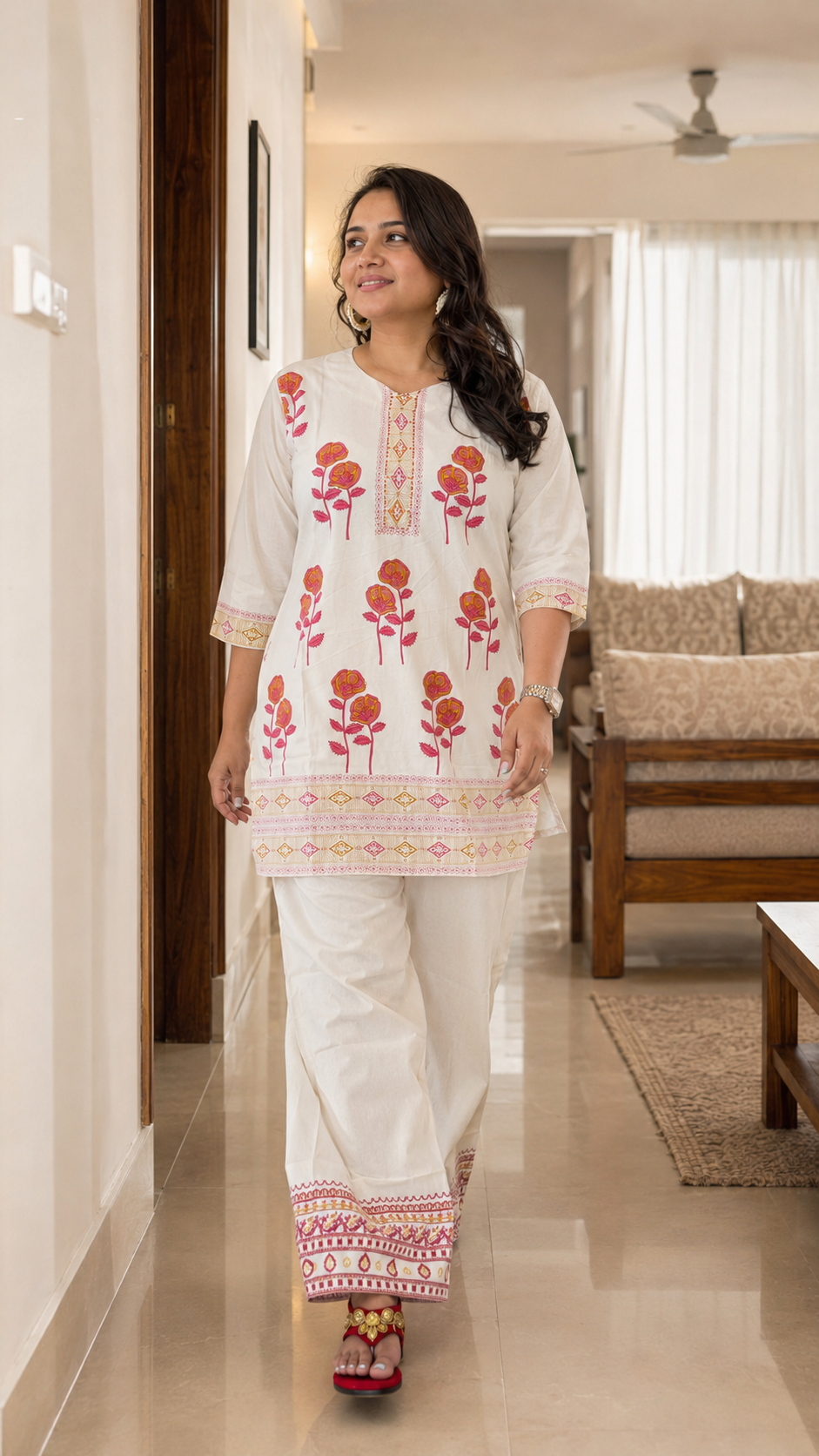 Gulabo Floral Block Print Khadi Cotton Coord Set