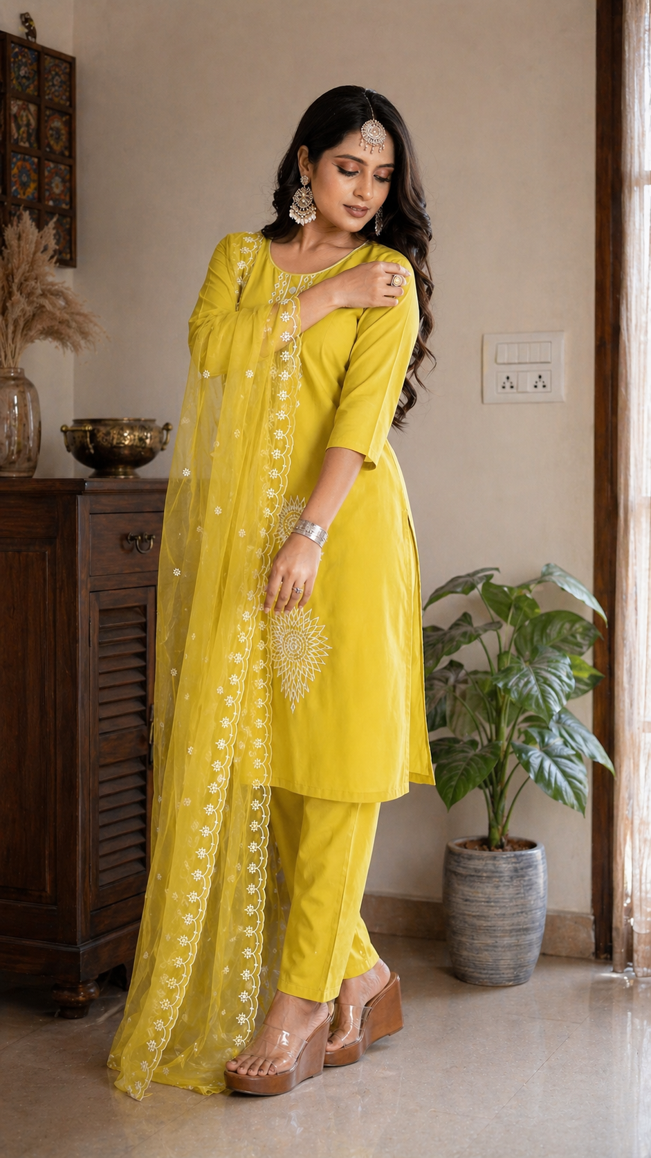 Surya Embroidered Kurti Pant Set with Dupatta
