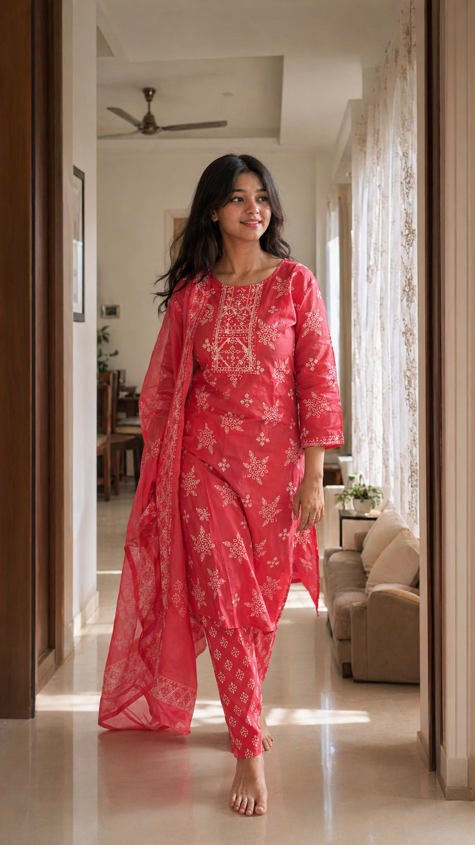 Gulabi Bandhani Kurta Set