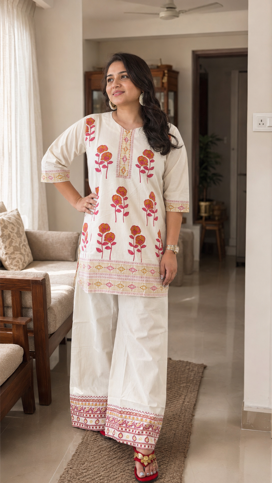Gulabo Floral Block Print Khadi Cotton Coord Set