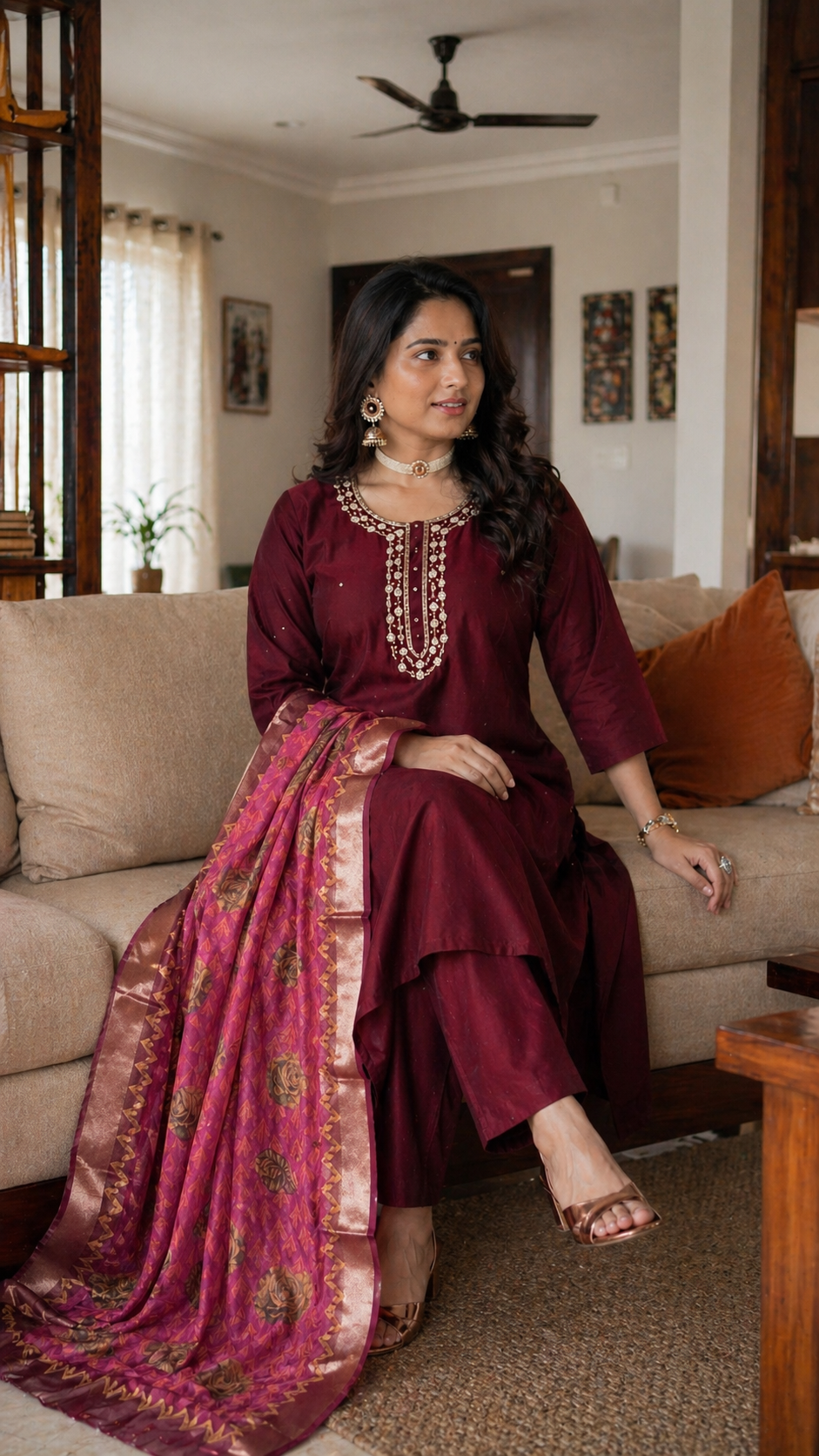 Begum Embroidered Silk Set