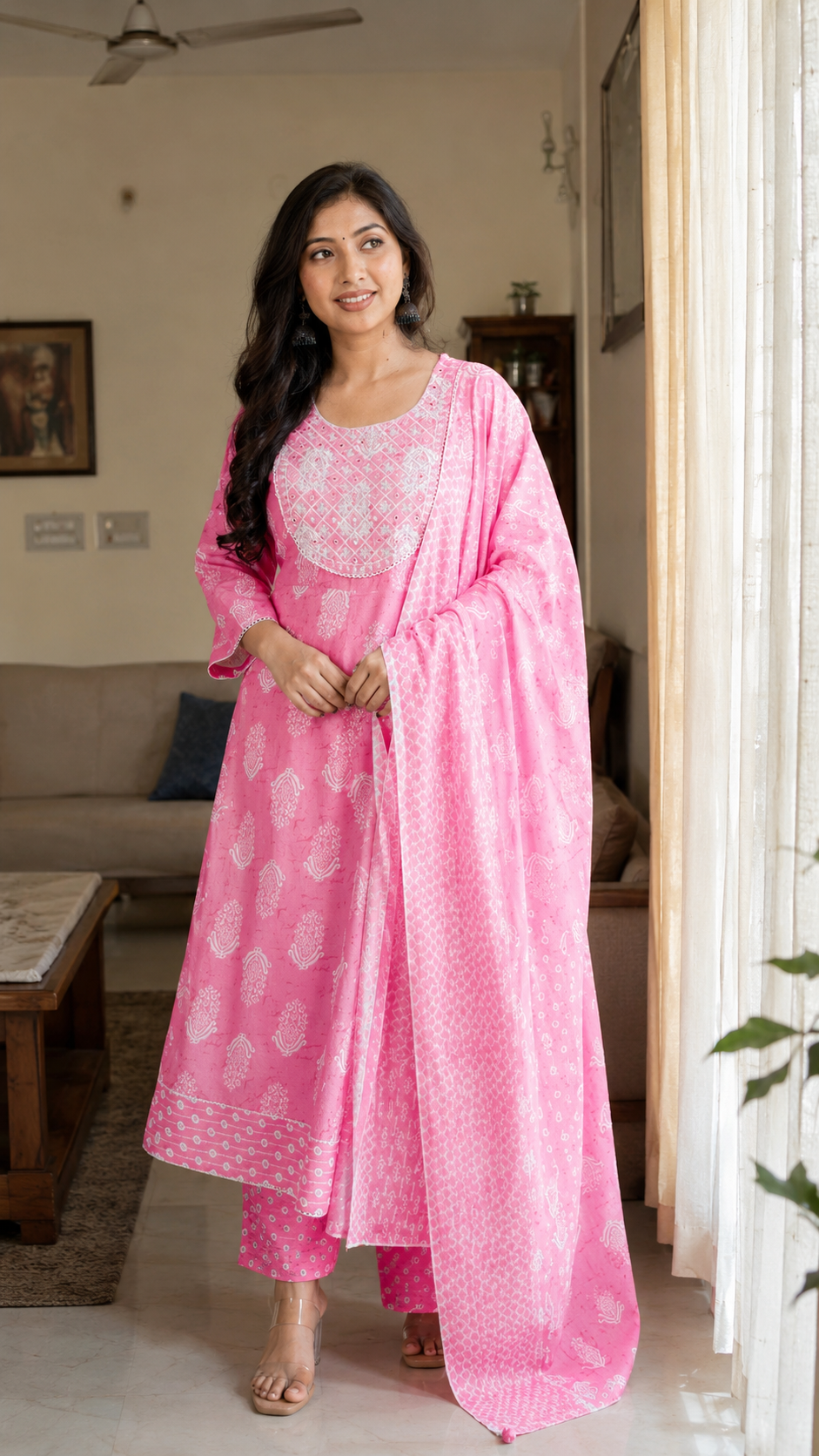 Gulkand Pink Paisley Cotton Anarkali Set