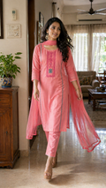 Chanderi Cross-Stitch Kurti Set