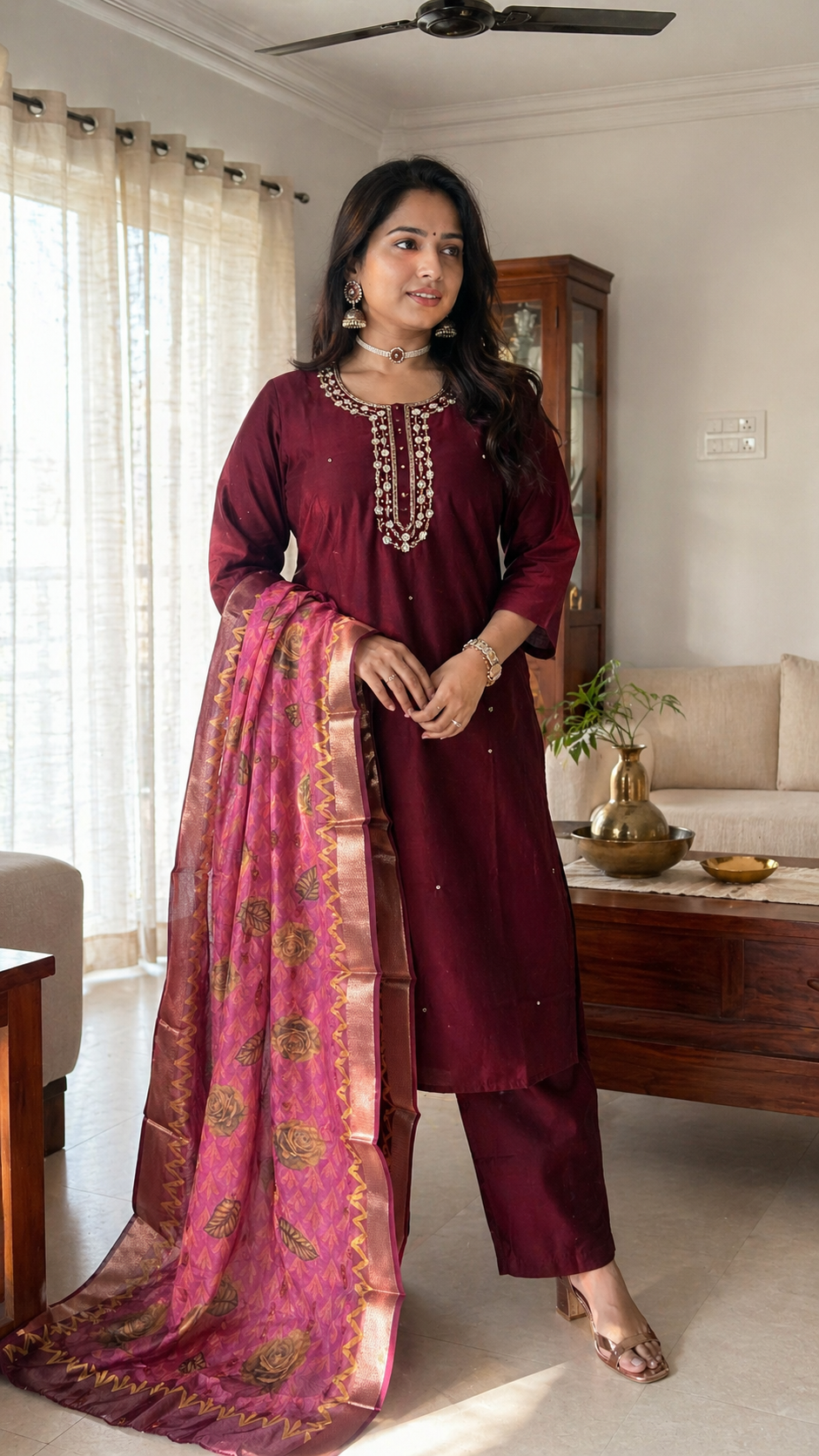 Begum Embroidered Silk Set