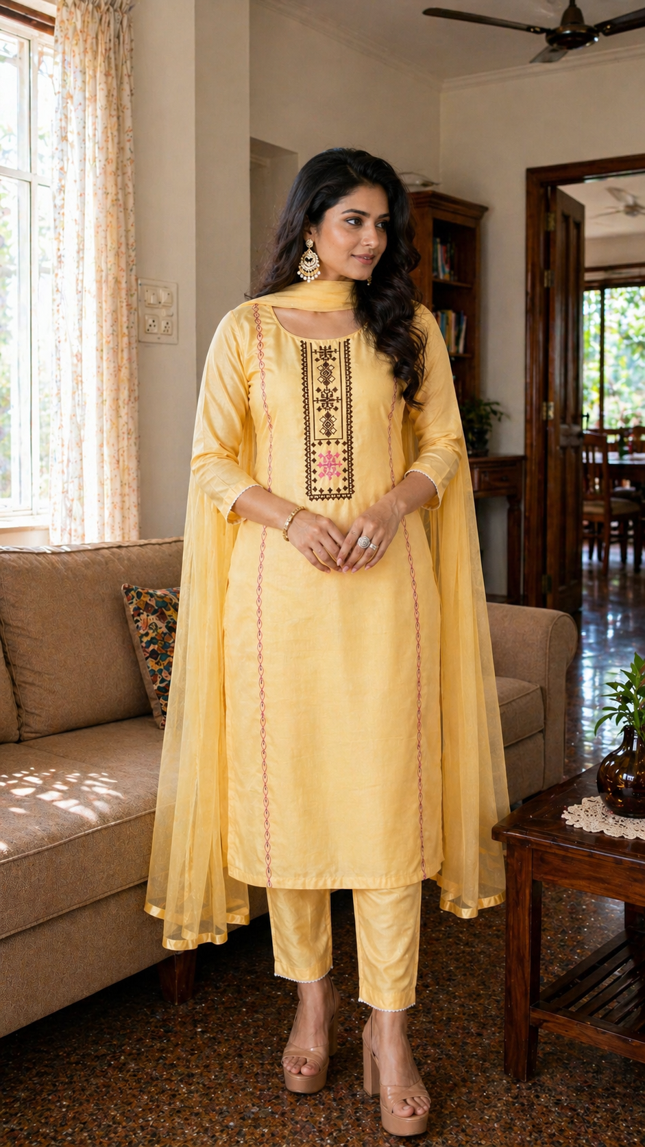 Chanderi Cross-Stitch Kurti Set