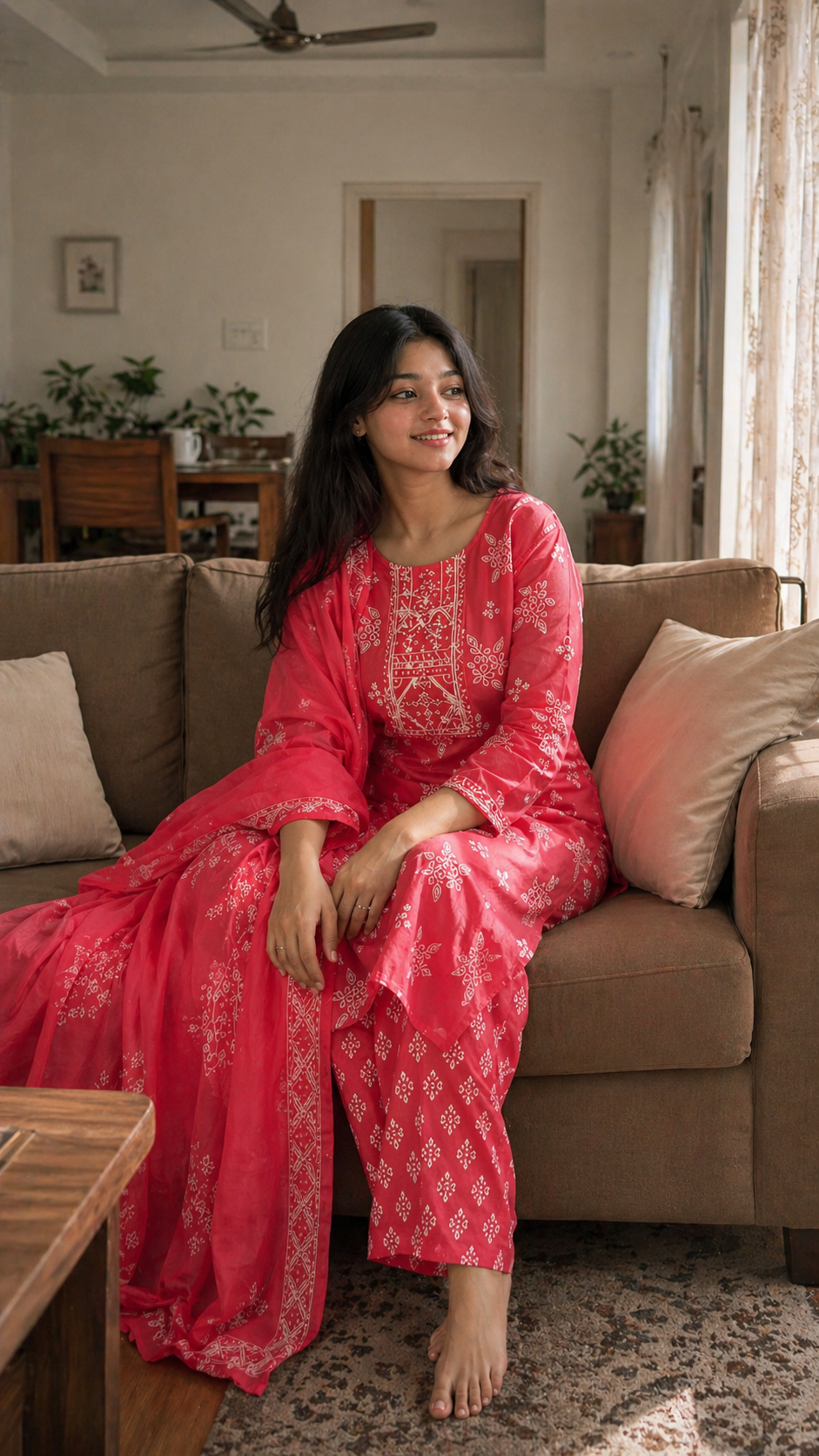 Gulabi Bandhani Kurta Set