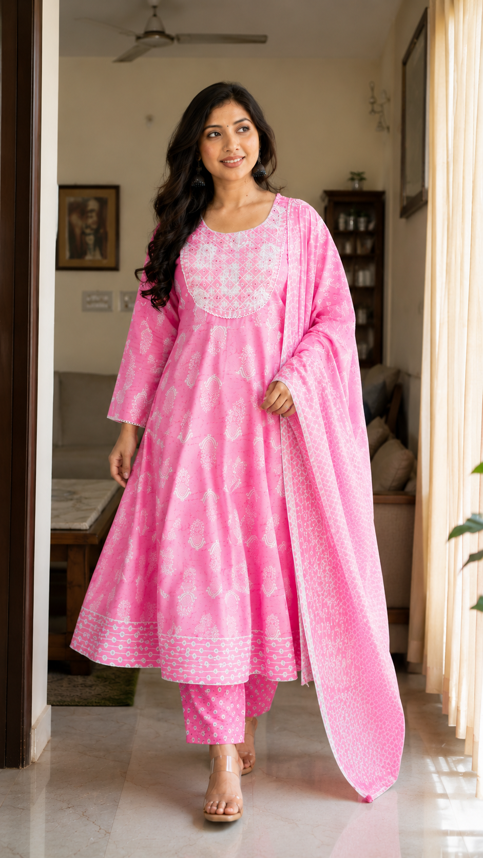 Gulkand Pink Paisley Cotton Anarkali Set
