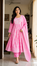 Gulkand Pink Paisley Cotton Anarkali Set