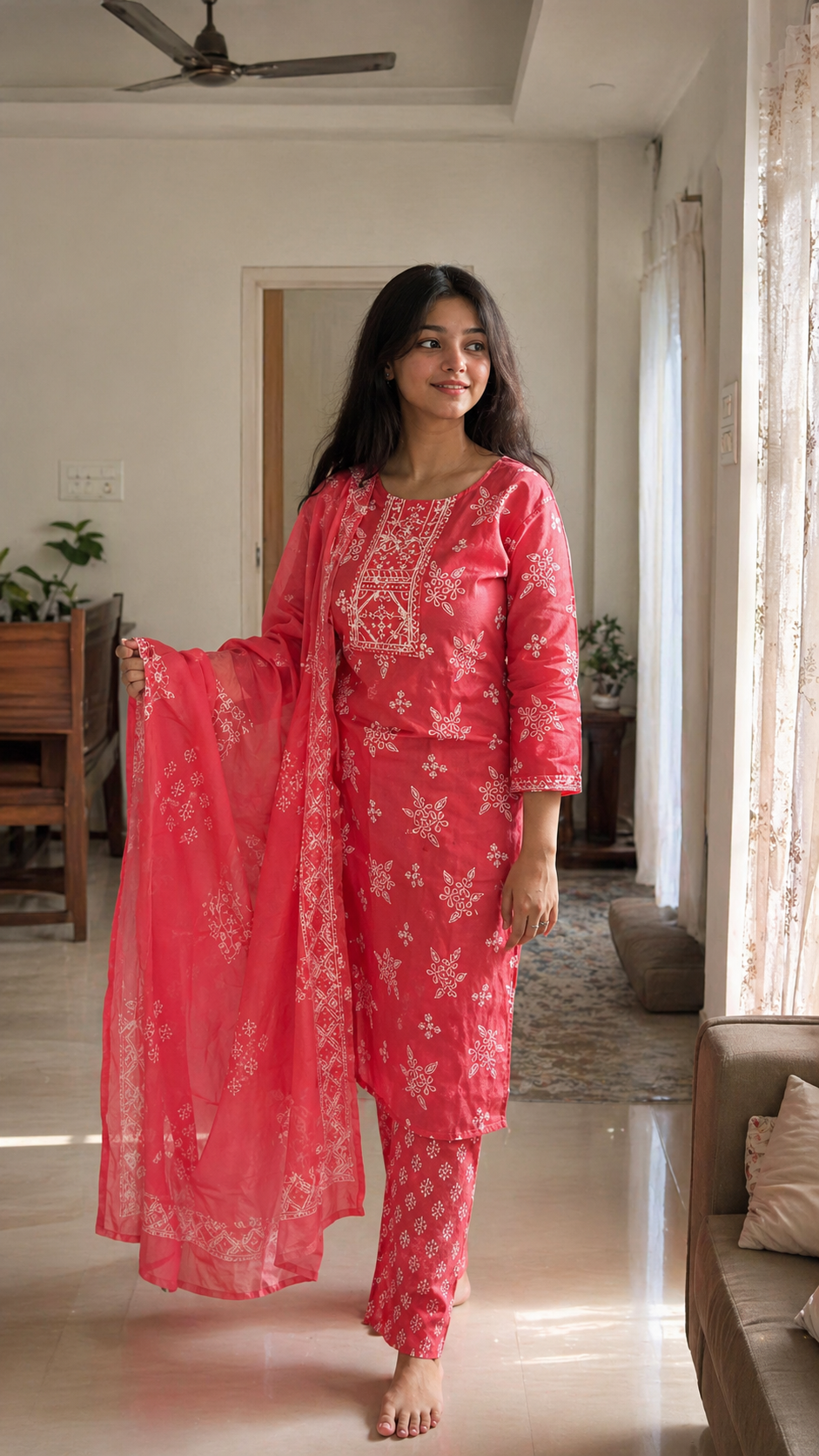 Gulabi Bandhani Kurta Set