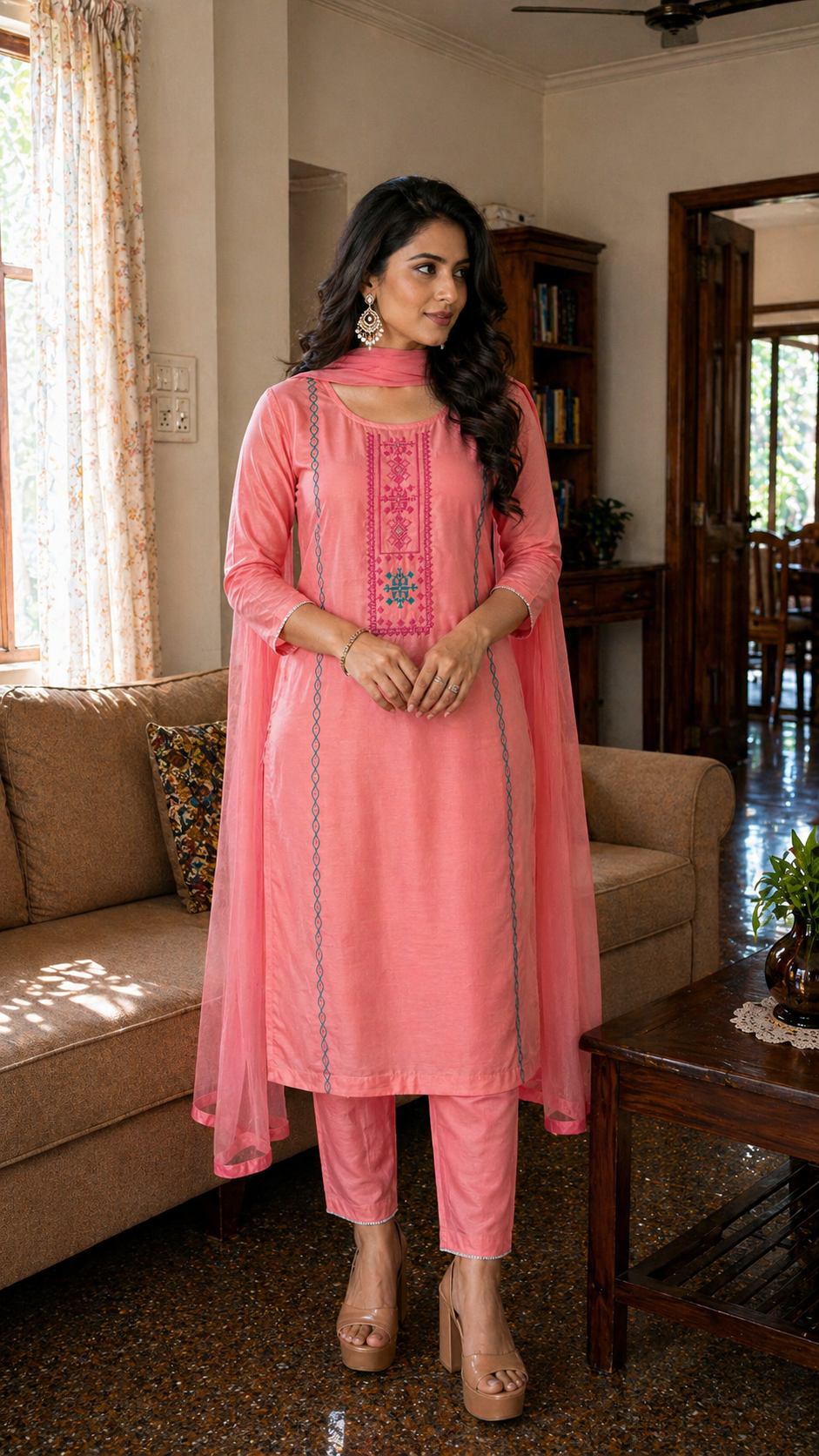Chanderi Cross-Stitch Kurti Set