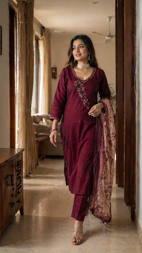 Aaina Silk Embroidered Salwar Set