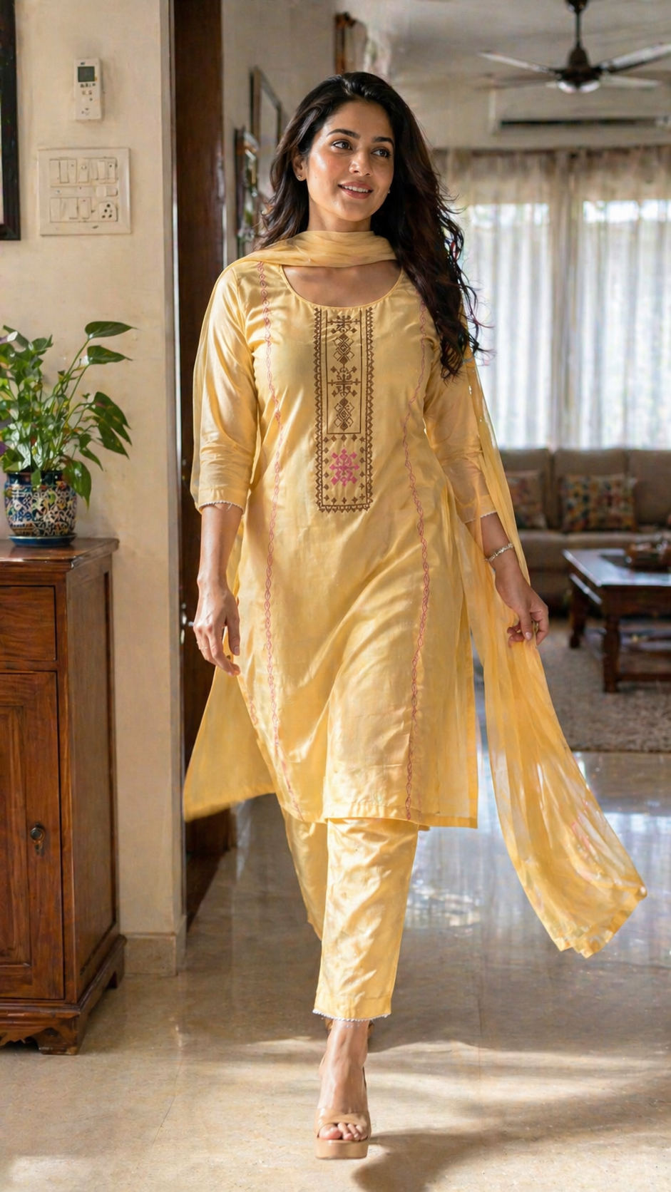 Chanderi Cross-Stitch Kurti Set